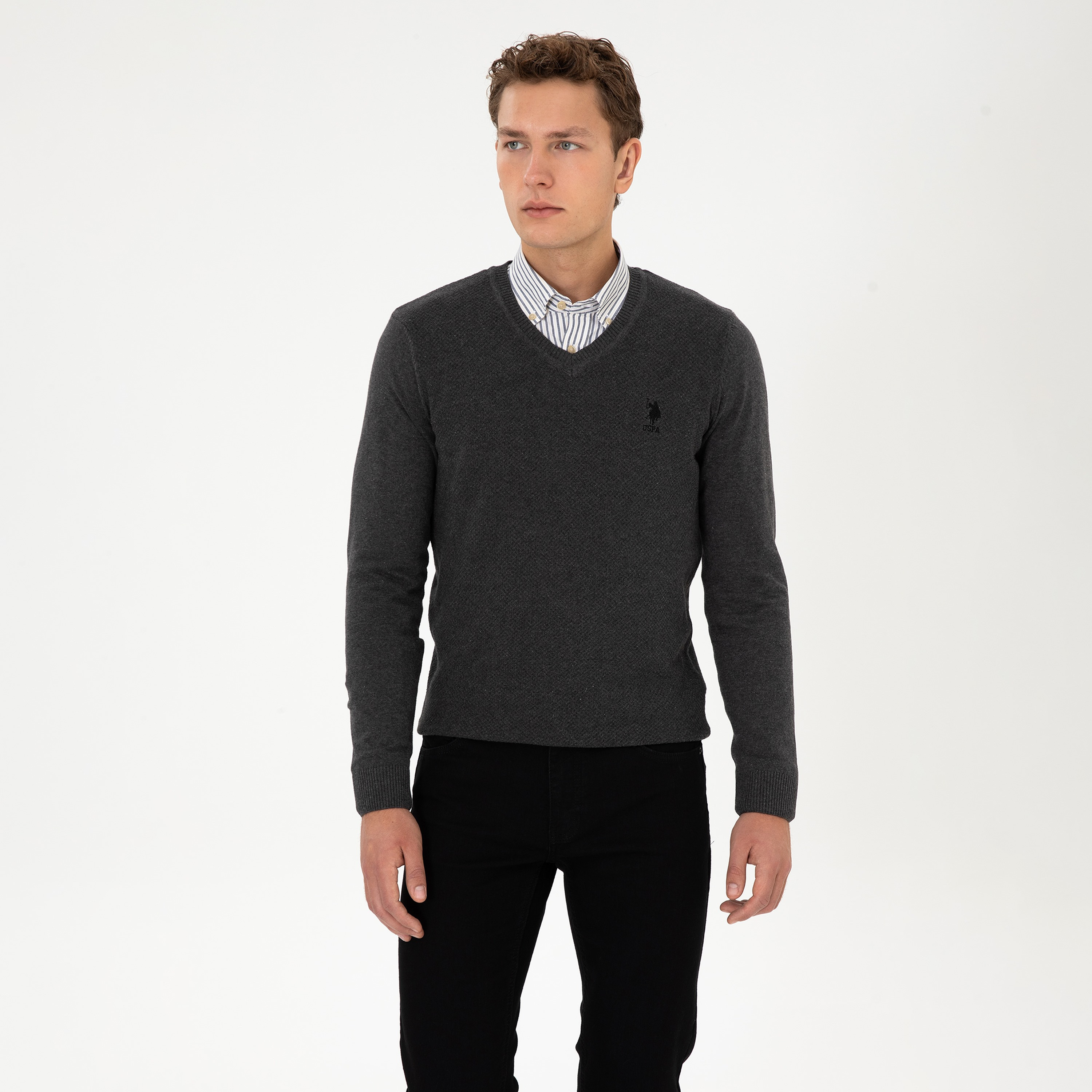 U.S. Polo Assn Textured V-Neck Long Sleeves Men's Sweater-men-clothing-sweatersandpullovers-image-8