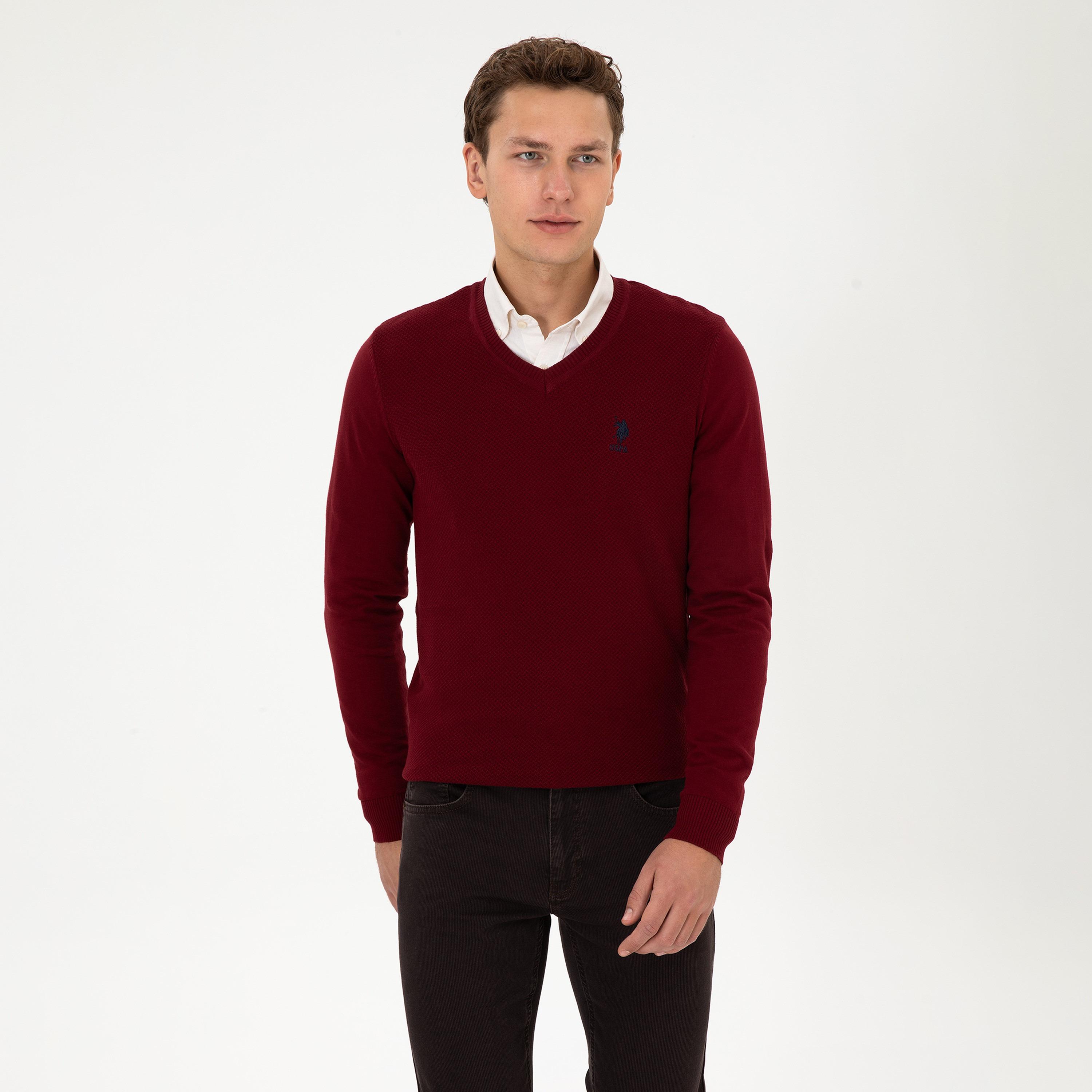 U.S. Polo Assn Textured V-Neck Long Sleeves Men's Sweater-men-clothing-sweatersandpullovers-image-1
