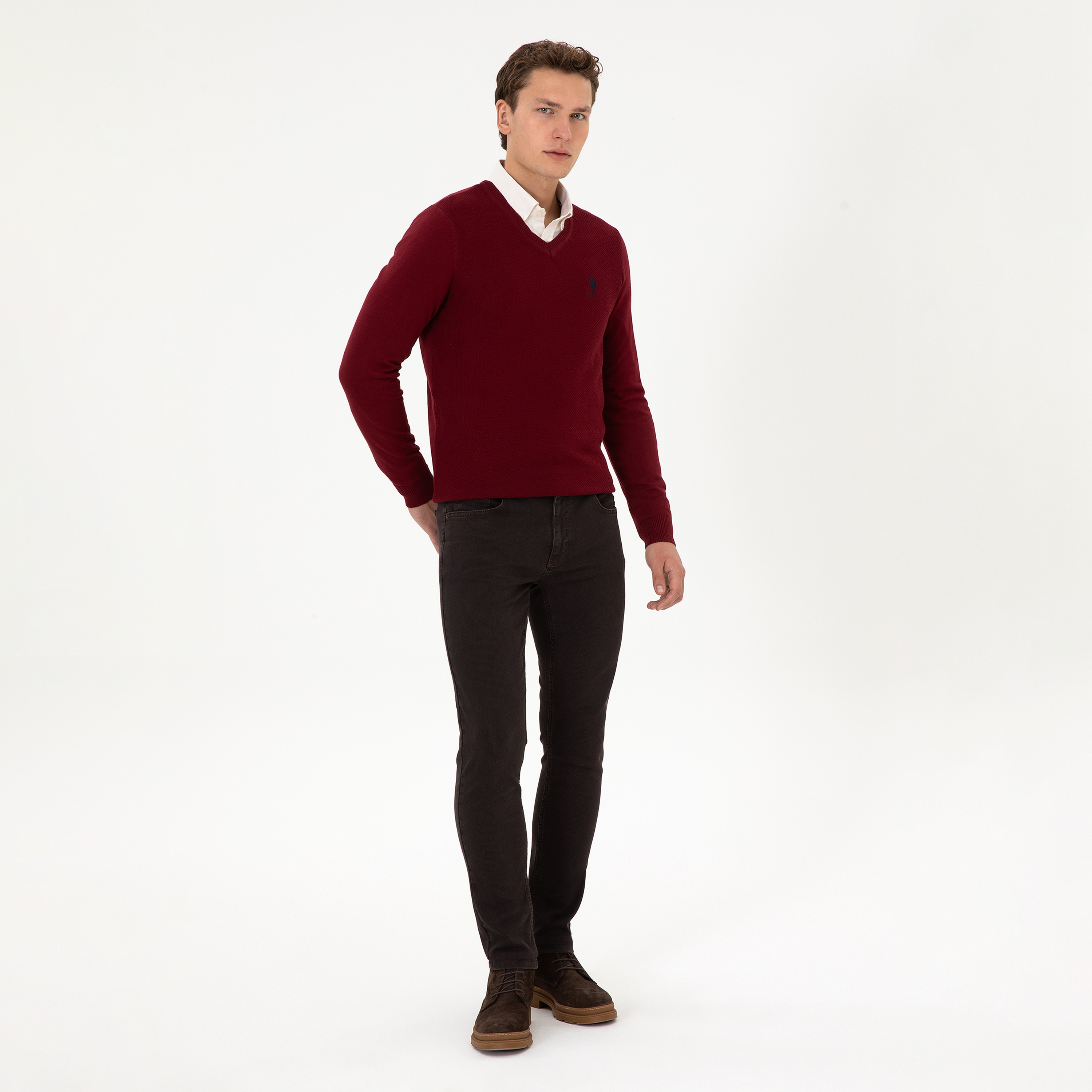U.S. Polo Assn Textured V-Neck Long Sleeves Men's Sweater-men-clothing-sweatersandpullovers-image-2