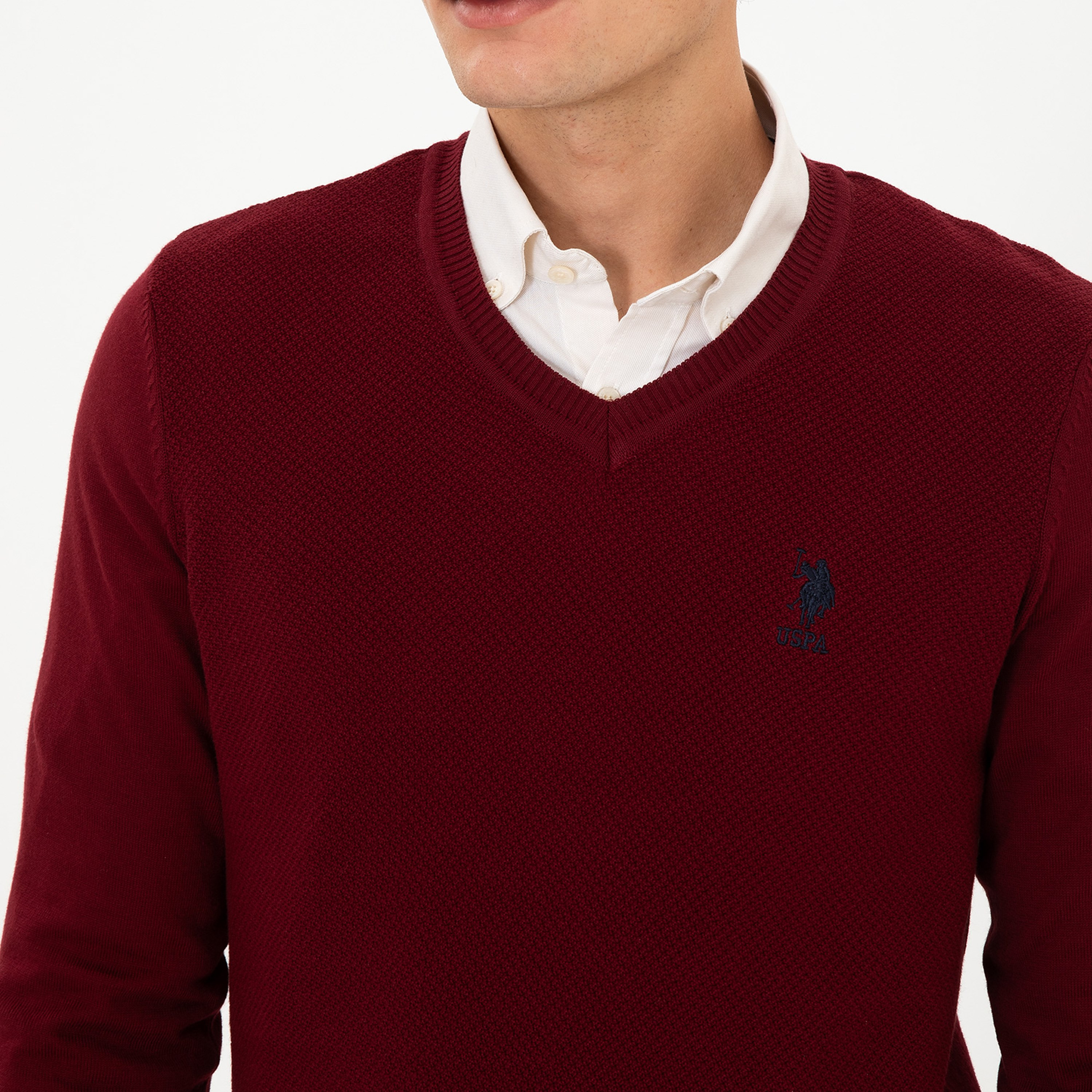 U.S. Polo Assn Textured V-Neck Long Sleeves Men's Sweater-men-clothing-sweatersandpullovers-image-3