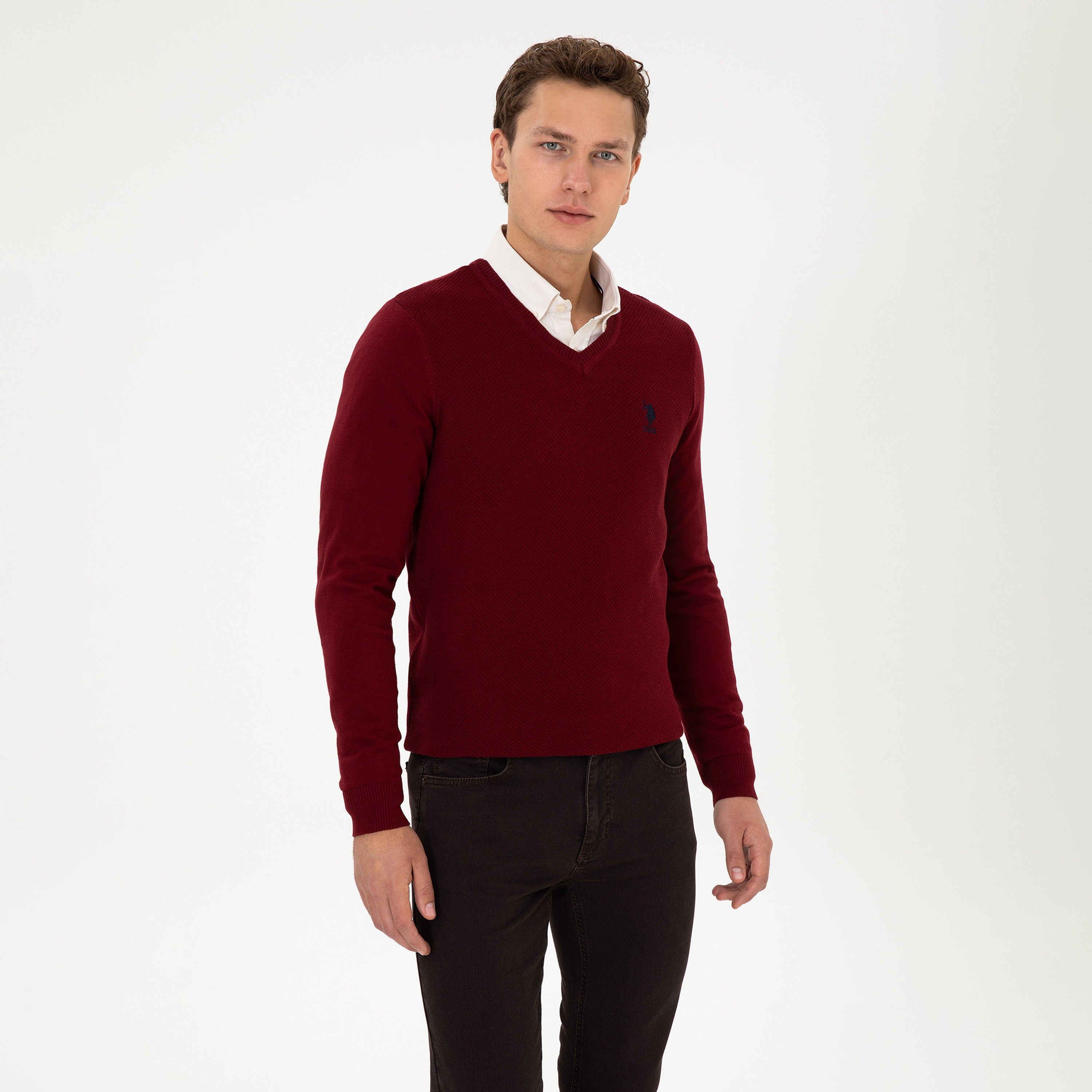 U.S. Polo Assn Textured V-Neck Long Sleeves Men's Sweater-men-clothing-sweatersandpullovers-image-4