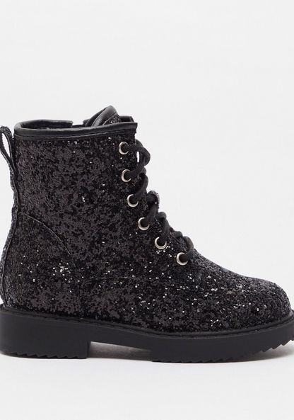 Juniors Glitter Detail High Cut Boots with Zip Closure-Girl%27s Boots-image-0