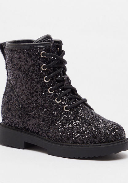 Juniors Glitter Detail High Cut Boots with Zip Closure-Girl%27s Boots-image-1