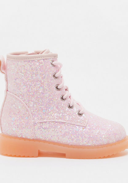 Juniors Glitter Detail High Cut Boots with Zip Closure-Girl%27s Boots-image-0