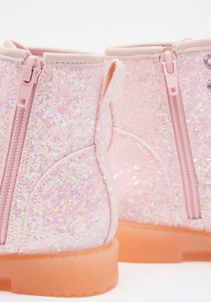 Juniors Glitter Detail High Cut Boots with Zip Closure-Girl%27s Boots-image-4