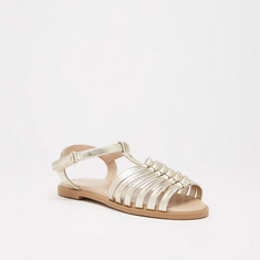 Flora Bella Strappy Flat Sandals with Hook and Loop Closure
