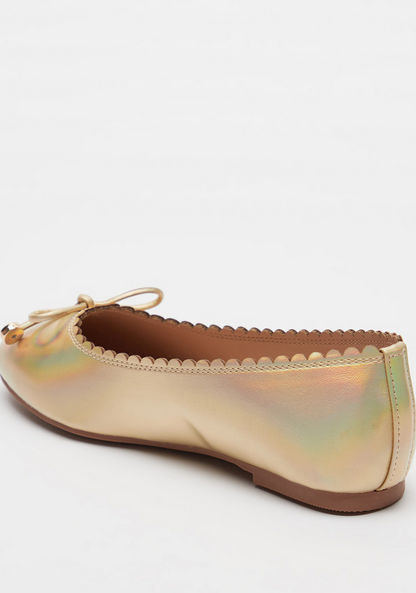 Little Missy Scalloped Slip-On Ballerina Shoes with Bow Accent