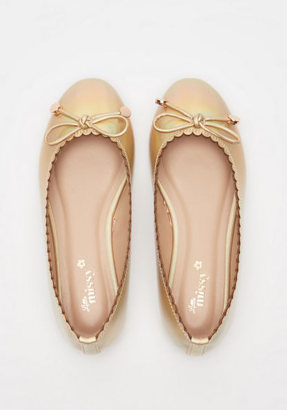 Little Missy Scalloped Slip-On Ballerina Shoes with Bow Accent