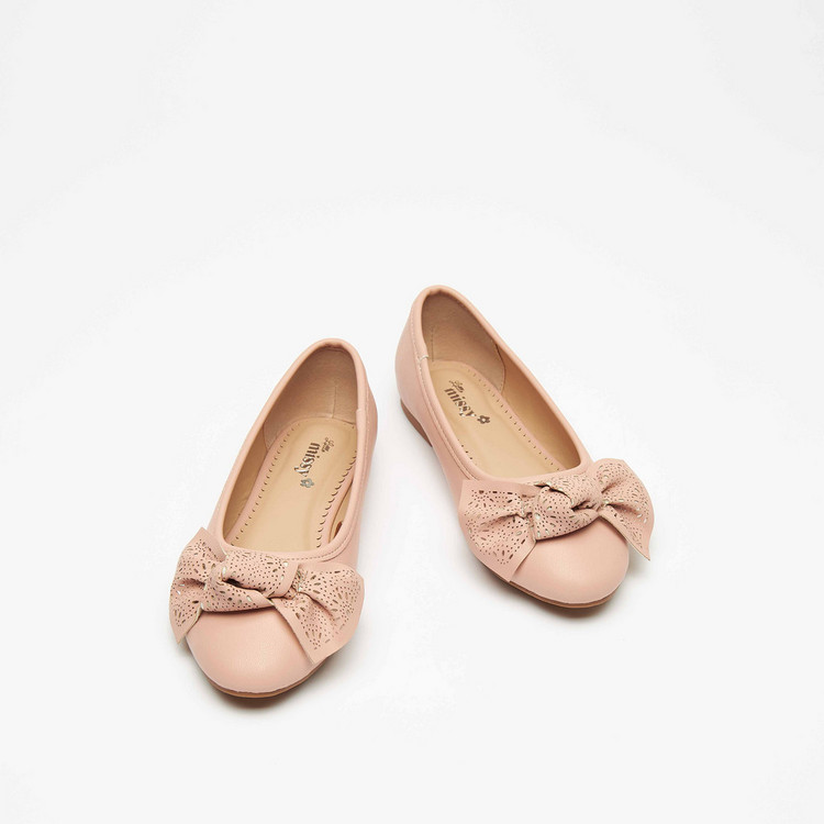 Little Missy Round Toe Slip-On Ballerina Shoes with Bow Accent