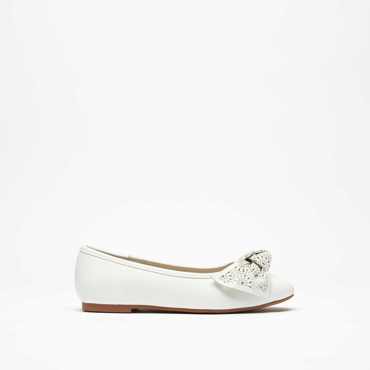 Little Missy Round Toe Slip-On Ballerina Shoes with Bow Accent