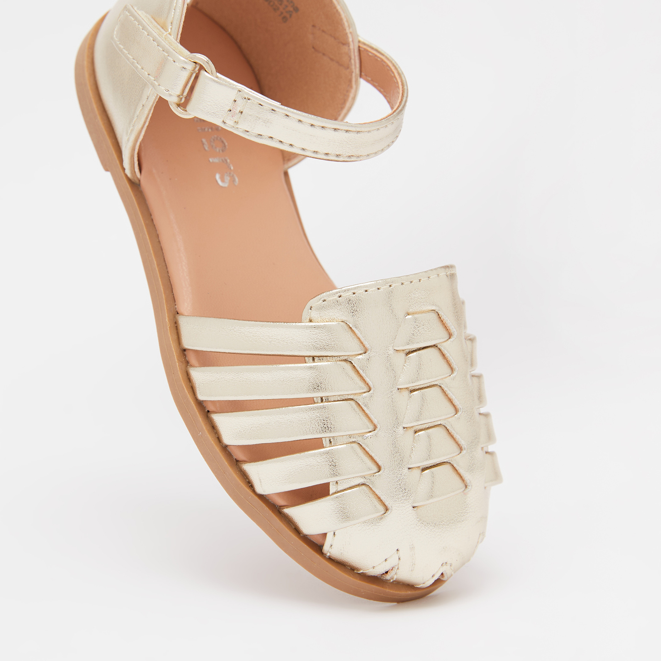 Juniors Flat Sandals with Hook and Loop Closure-girls-shoes-sandals-image-4