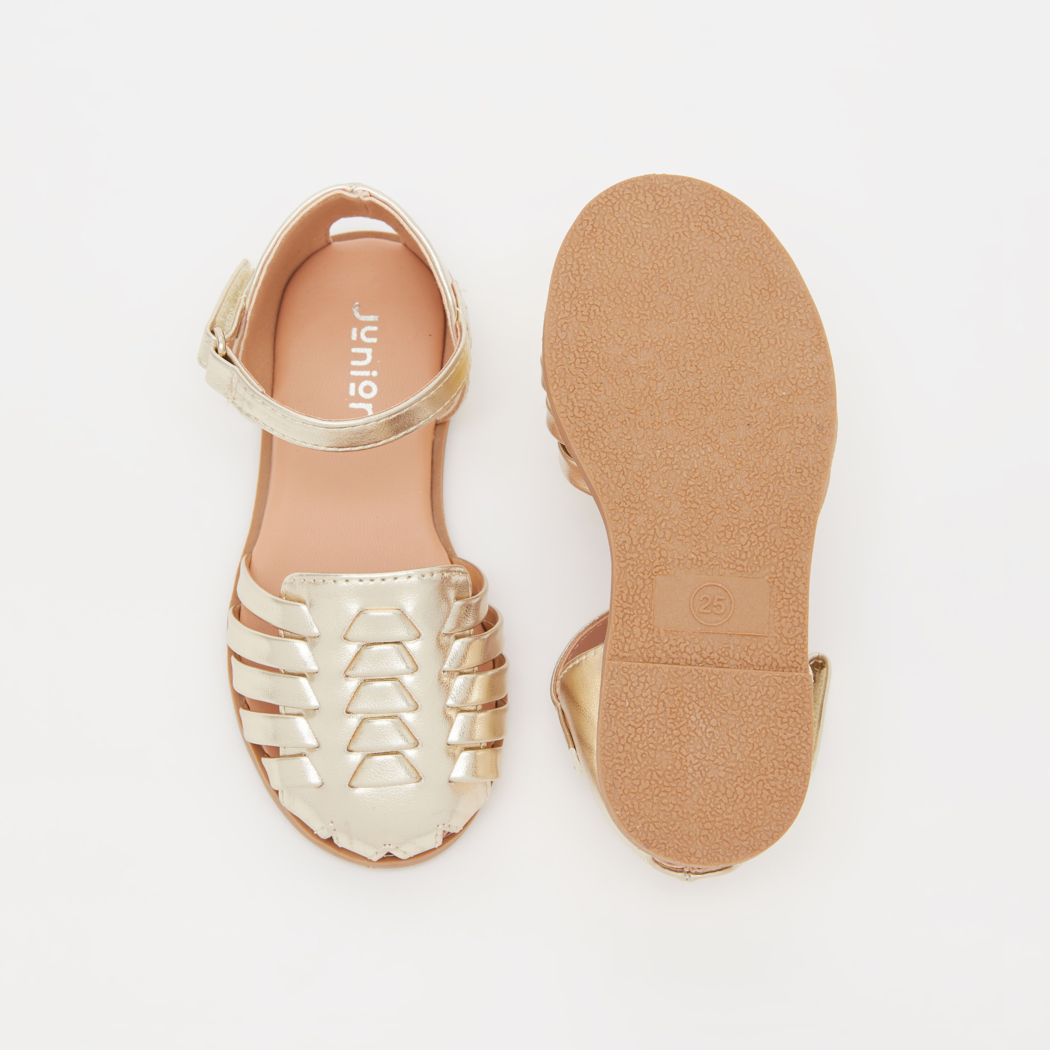 Juniors Flat Sandals with Hook and Loop Closure-girls-shoes-sandals-image-5