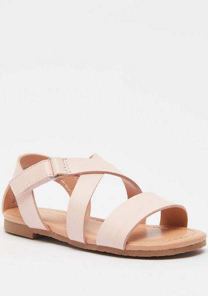 Juniors Cross Strap Flat Sandals with Hook and Loop Closure
