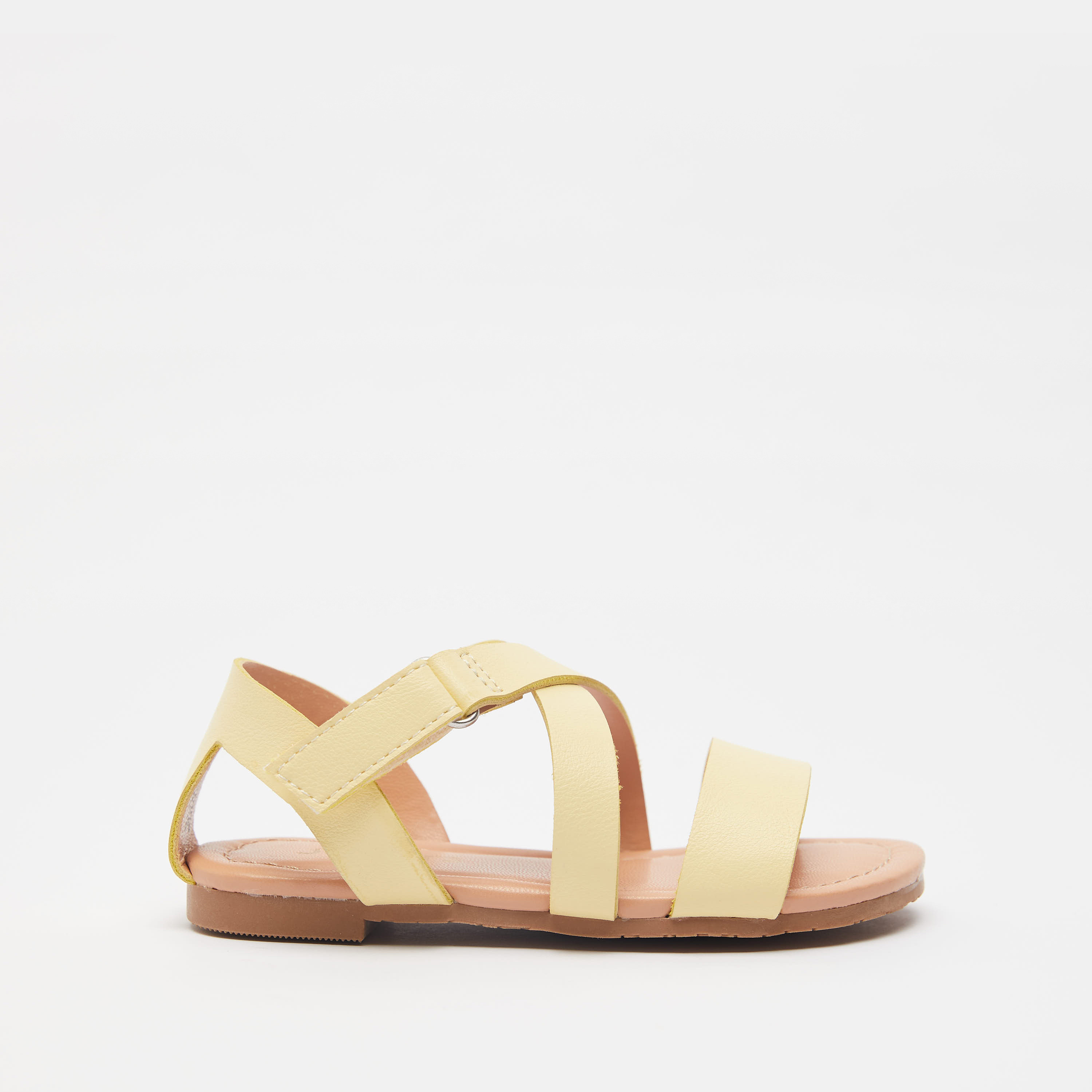 Juniors Cross Strap Flat Sandals with Hook and Loop Closure-girls-shoes-sandals-image-1
