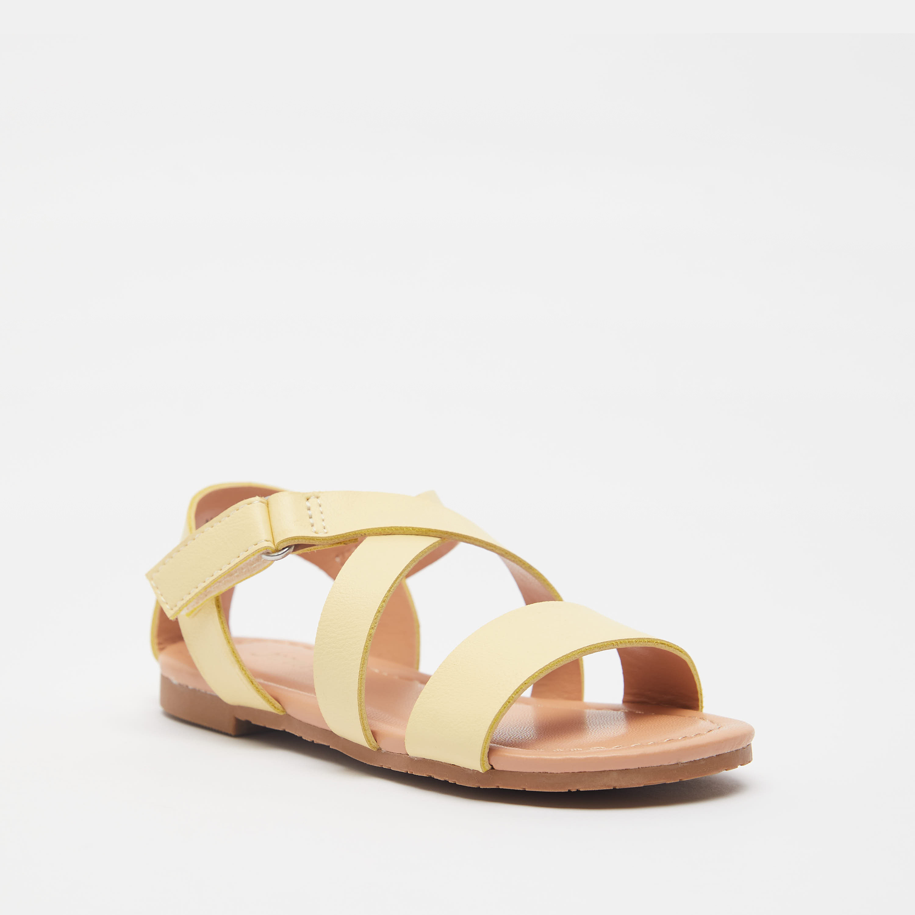 Juniors Cross Strap Flat Sandals with Hook and Loop Closure-girls-shoes-sandals-image-2
