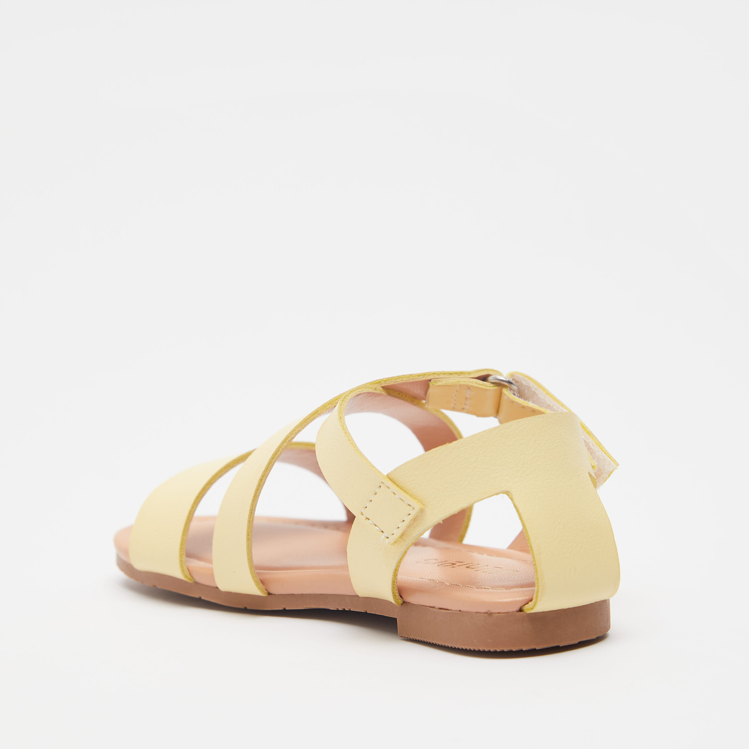 Juniors Cross Strap Flat Sandals with Hook and Loop Closure-girls-shoes-sandals-image-3