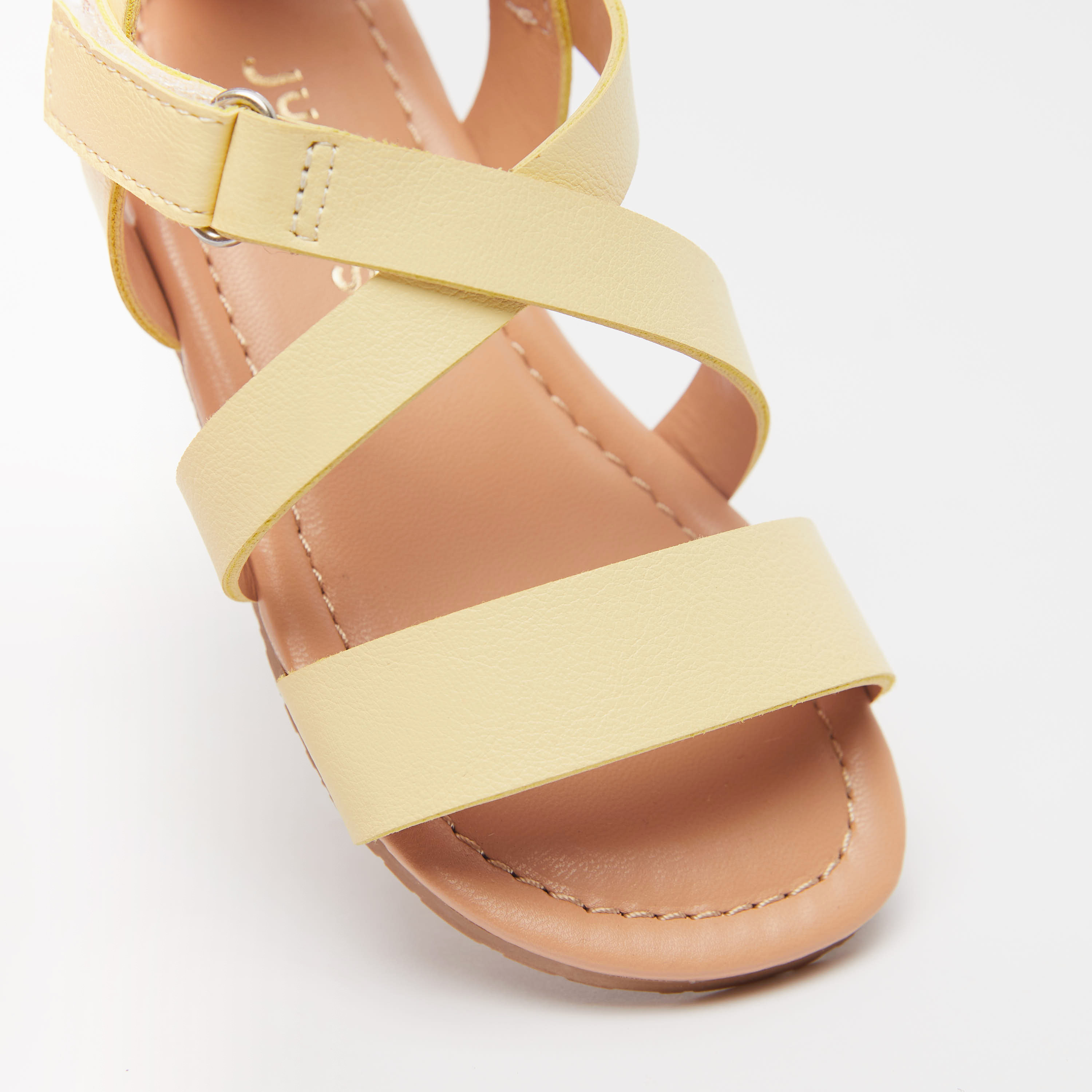 Juniors Cross Strap Flat Sandals with Hook and Loop Closure-girls-shoes-sandals-image-4