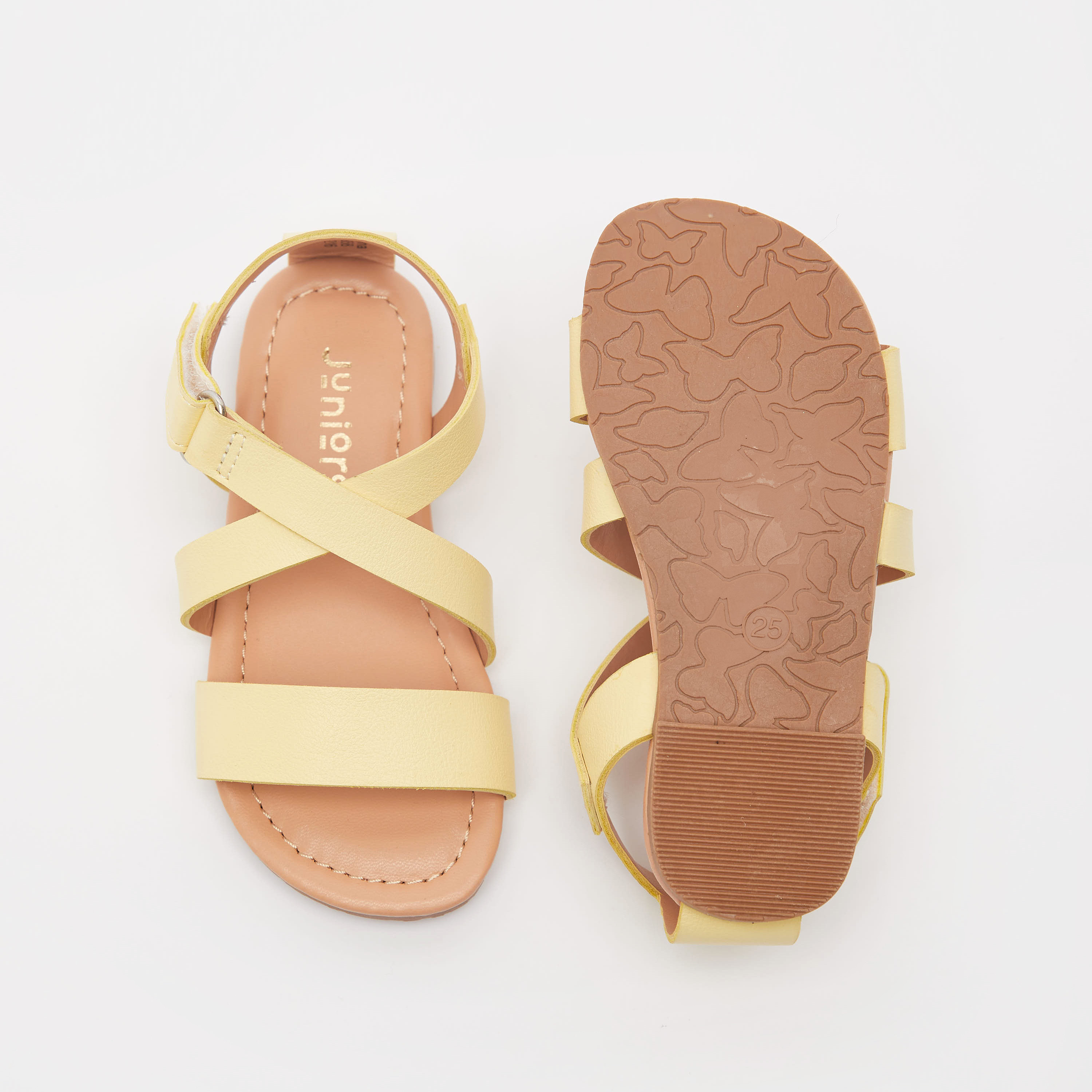 Juniors Cross Strap Flat Sandals with Hook and Loop Closure-girls-shoes-sandals-image-5