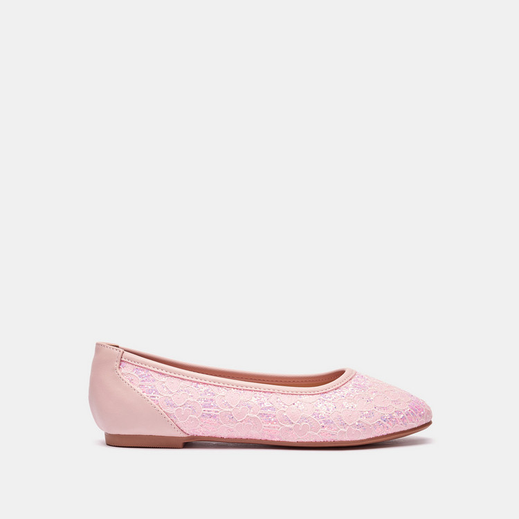 Little Missy Lace Detail Slip-On Ballerina Shoes