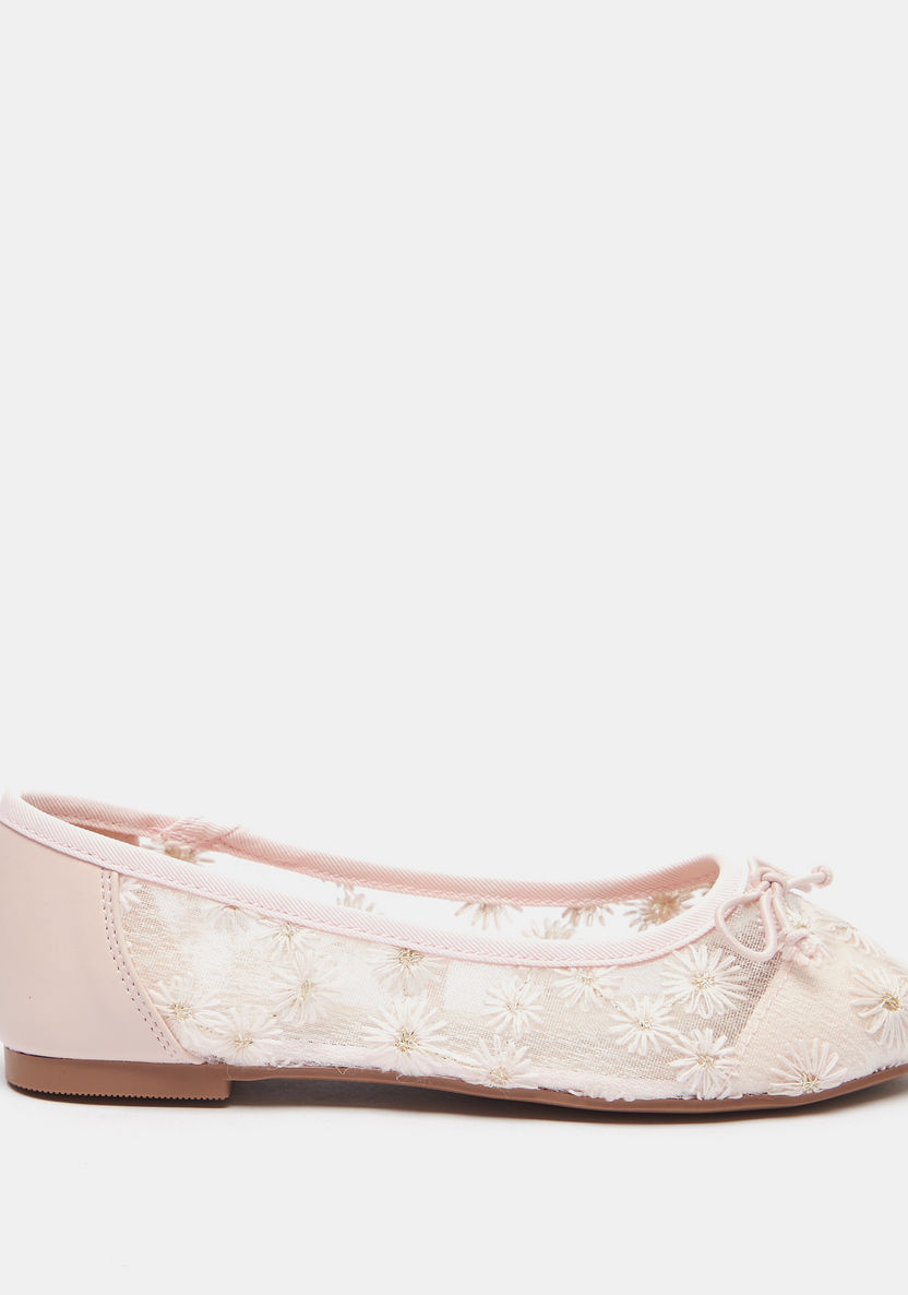 Little Missy Embroidered Ballerina Shoes with Bow Accent-Girl%27s Ballerinas-image-0