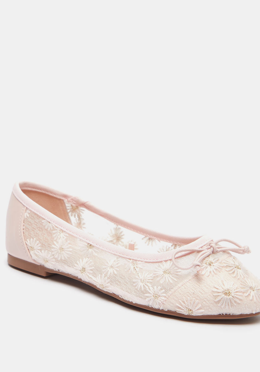 Little Missy Embroidered Ballerina Shoes with Bow Accent-Girl%27s Ballerinas-image-1