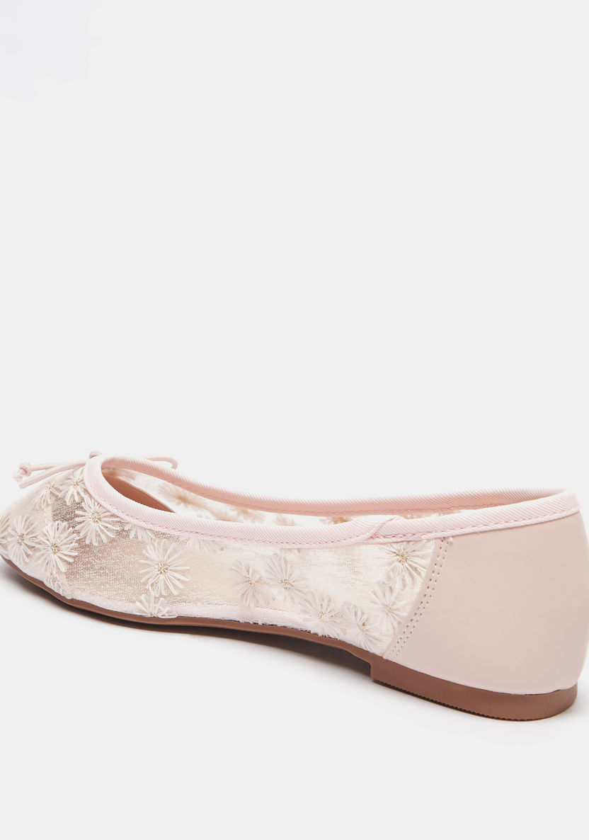 Little Missy Embroidered Ballerina Shoes with Bow Accent-Girl%27s Ballerinas-image-2