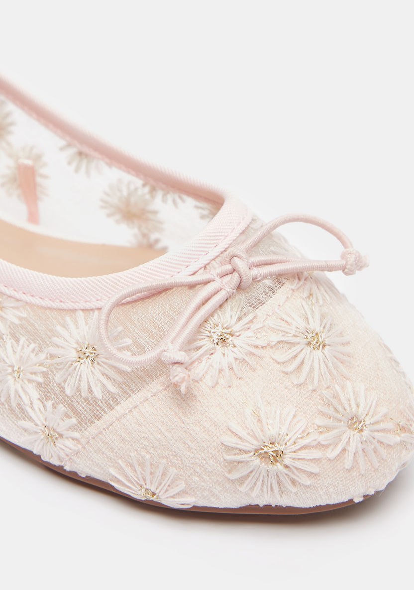 Little Missy Embroidered Ballerina Shoes with Bow Accent-Girl%27s Ballerinas-image-3