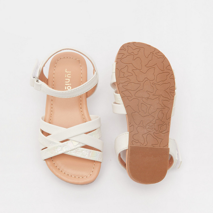 Juniors Cross Strap Flat Sandals with Hook and Loop Closure