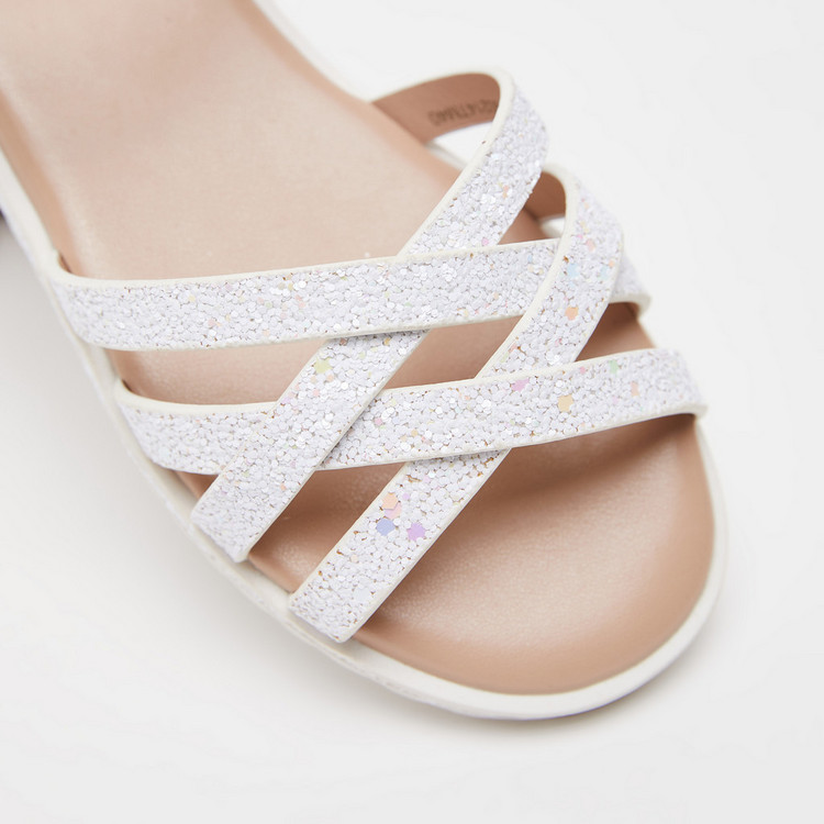 Little Missy Cross Strap Flat Sandals with Hook and Loop Closure