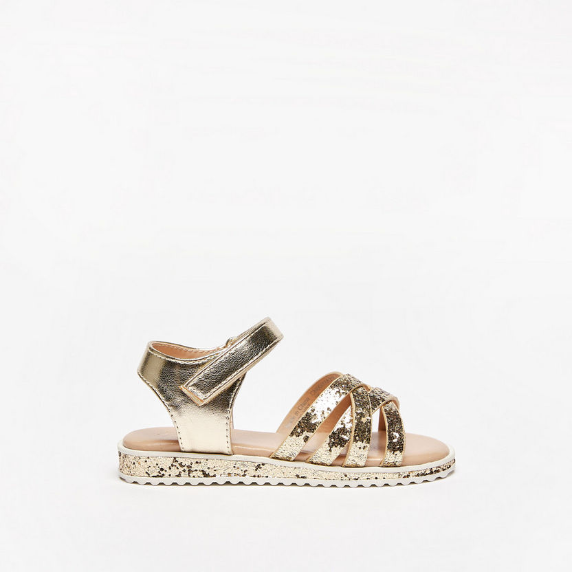 Glittered Cross Strap Sandals with Hook and Loop Closure-Baby Girl%27s Sandals-image-0