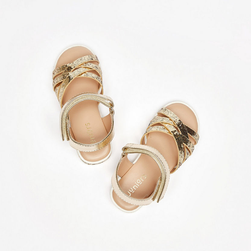 Glittered Cross Strap Sandals with Hook and Loop Closure-Baby Girl%27s Sandals-image-1