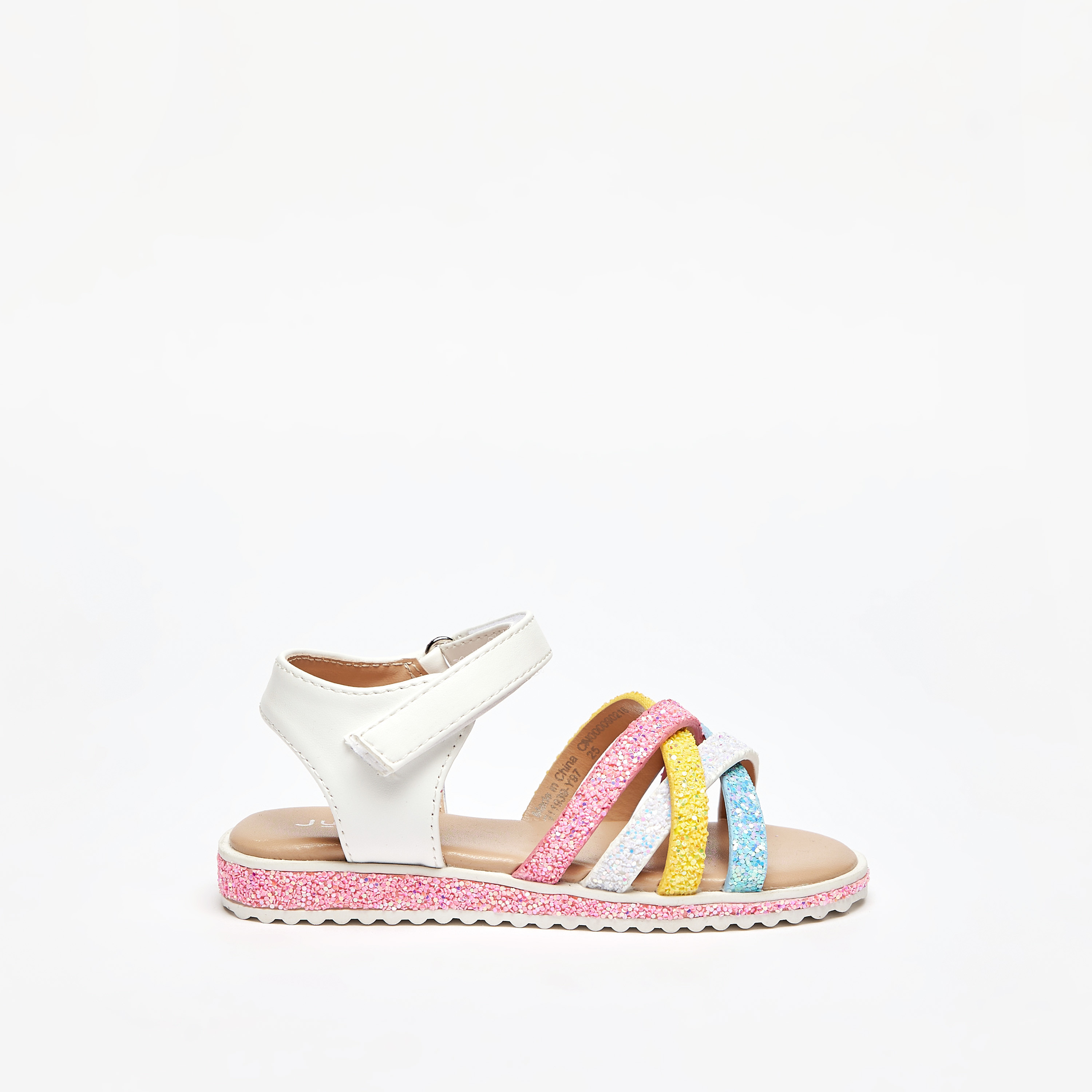 صندل بشريط إغلاق لاصق وحزام جليتر متقاطع-baby-girls-shoes-sandals-image-1