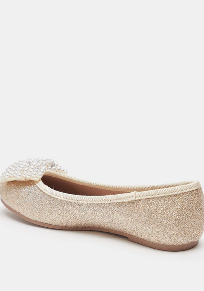 Little Missy Glittered Slip-On Ballerinas with Embellished Bow Applique