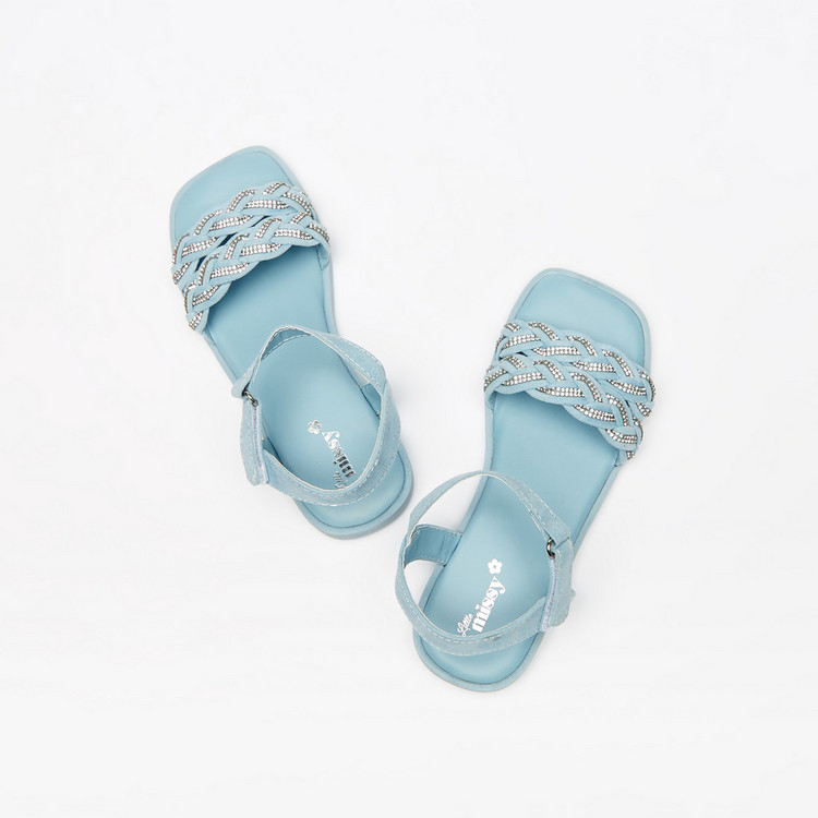 Little Missy Braided Flat Sandals with Hook and Loop Closure