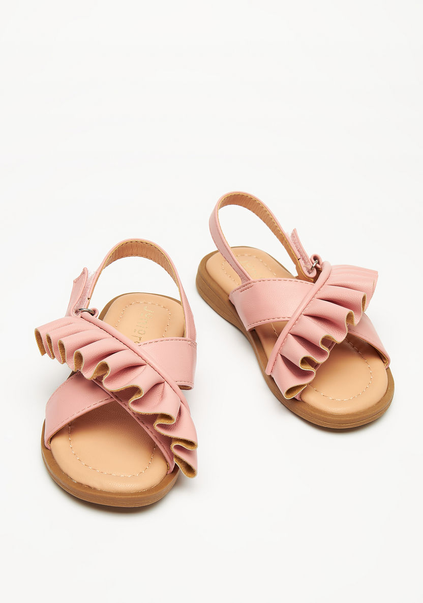 Juniors Ruffle Accented Sandals with Hook and Loop Closure-Girl%27s Sandals-image-1