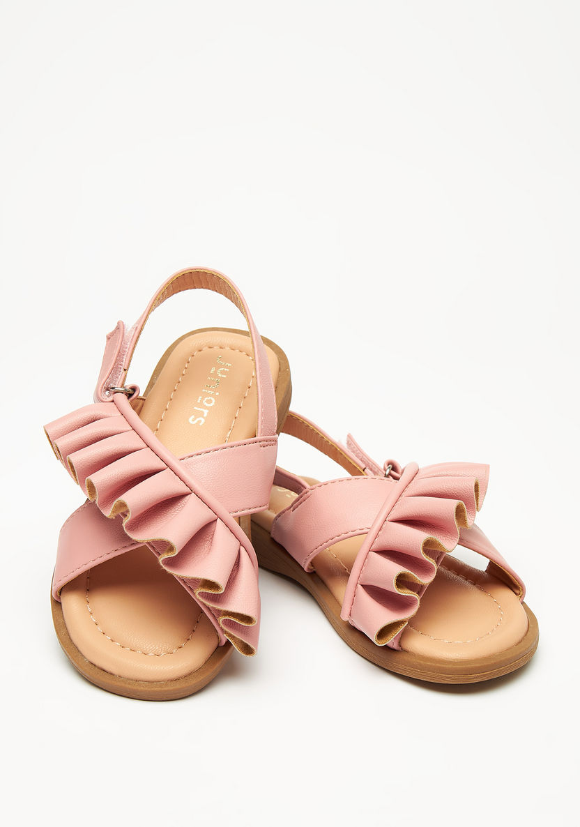 Juniors Ruffle Accented Sandals with Hook and Loop Closure-Girl%27s Sandals-image-3