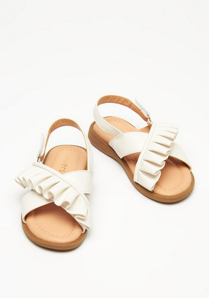 Juniors Ruffle Accented Sandals with Hook and Loop Closure-Girl%27s Sandals-image-1