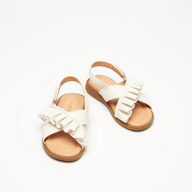 Juniors Ruffle Accented Sandals with Hook and Loop Closure
