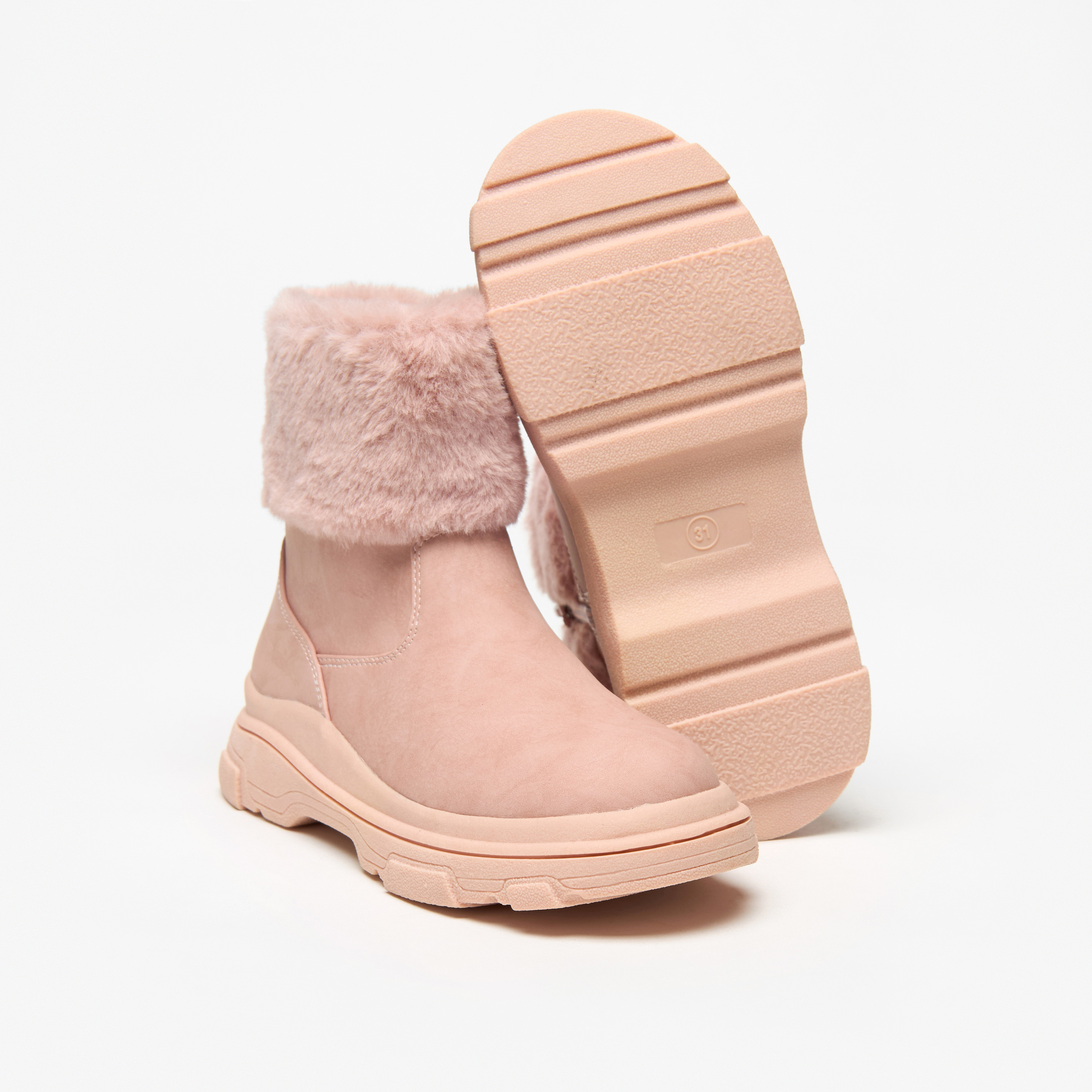 Little Missy Plush Detail Ankle Boots with Zip Closure-girls-shoes-boots-image-4