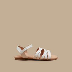 Little Missy Solid Cross-Strap Sandals with Hook and Loop Closure