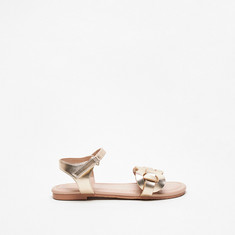 Little Missy Strap Link Detail Sandals with Hook and Loop Closure