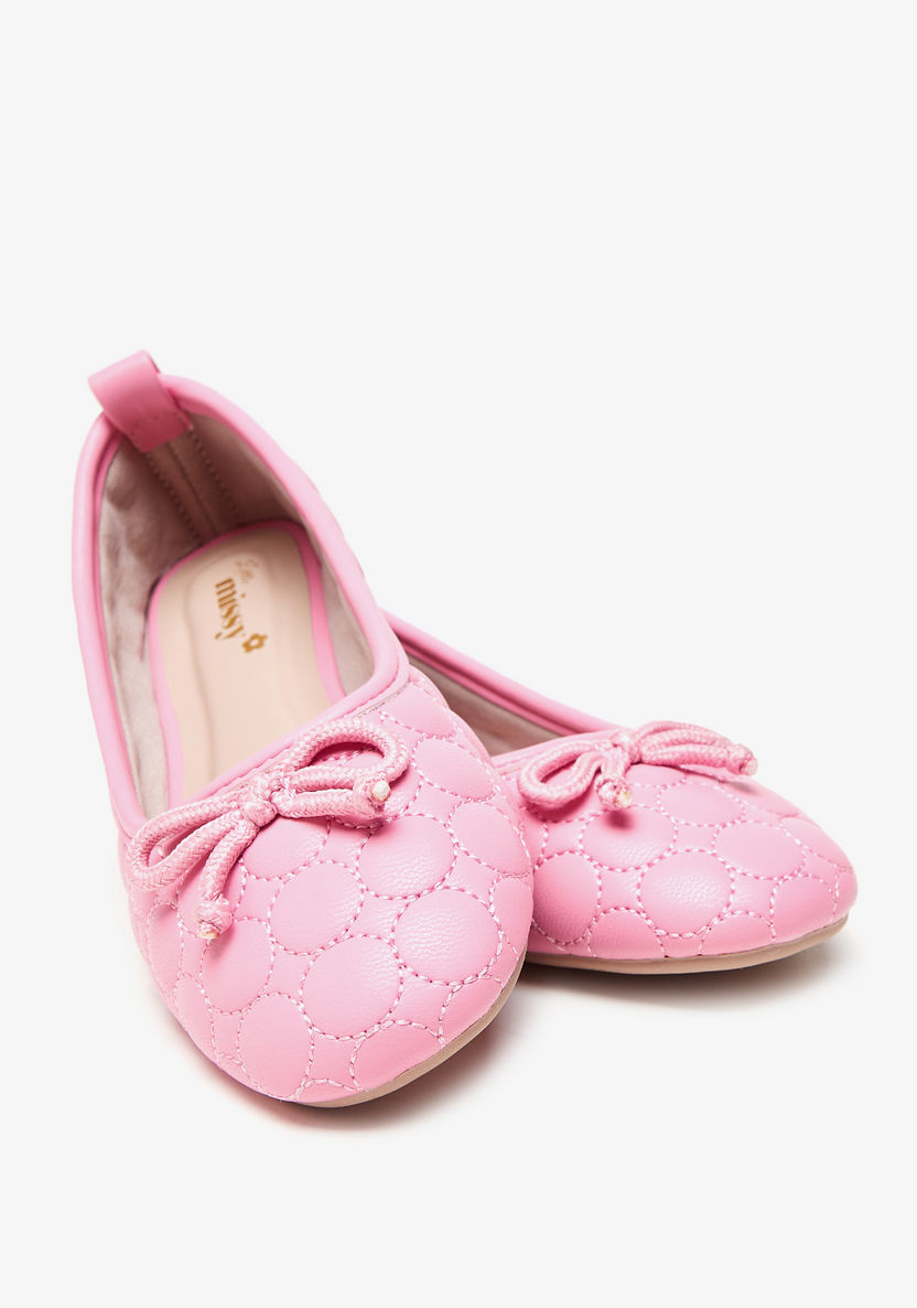 Little Missy Quilted Ballerina Shoes with Bow Detail-Girl%27s Ballerinas-image-3