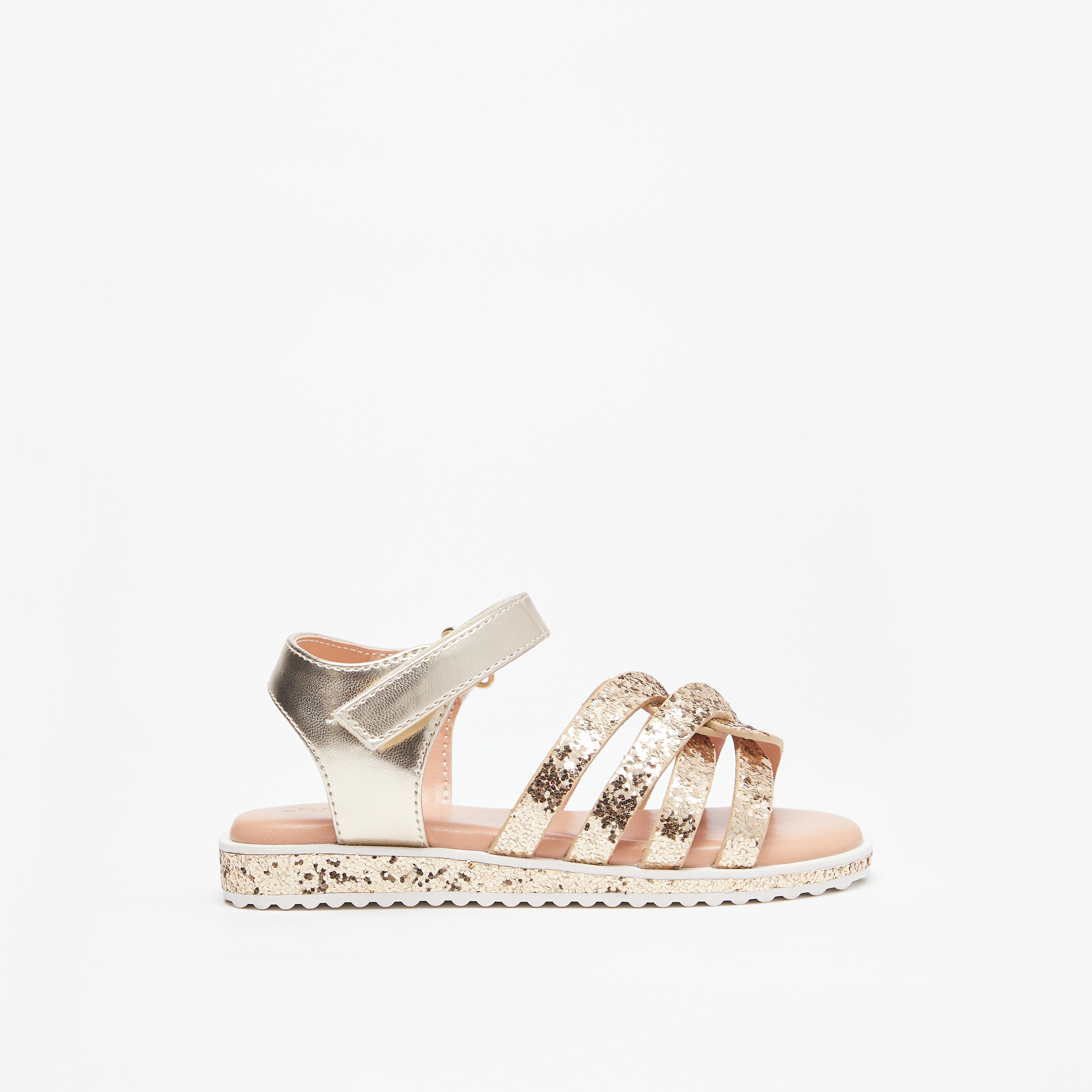 Shop Juniors Glitter Detail Sandals with Hook and Loop Closure Online Babyshop UAE