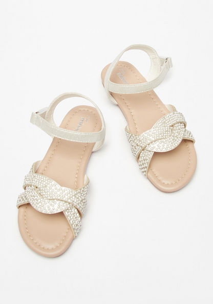 Little Missy Embellished Ankle Strap Sandals with Hook and Loop Closure-Girl%27s Sandals-image-1