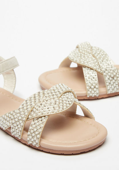 Little Missy Embellished Ankle Strap Sandals with Hook and Loop Closure