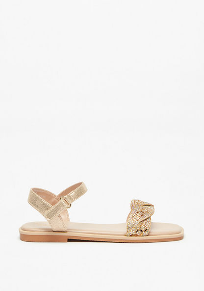 Little Missy Embellished Sandals with Hook and Loop Closure