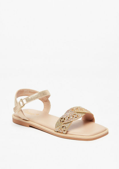 Little Missy Embellished Sandals with Hook and Loop Closure