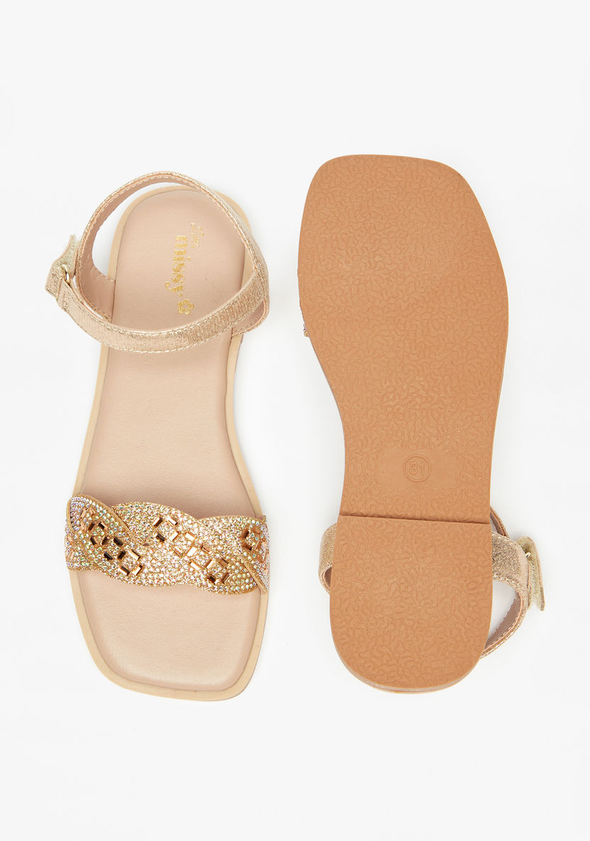 Little Missy Embellished Sandals with Hook and Loop Closure-Girl%27s Sandals-image-4