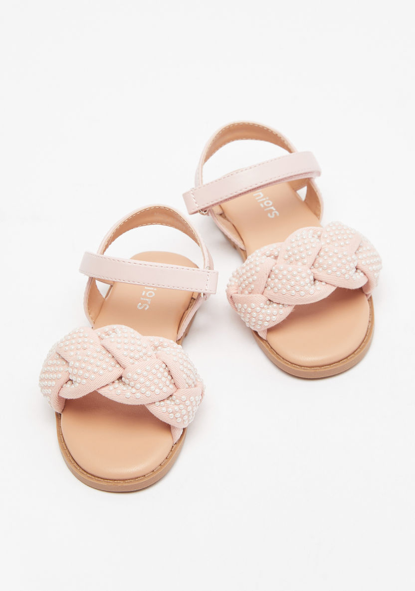 Juniors Embellished Braided Sandals with Hook and Loop Closure-Girl%27s Sandals-image-1
