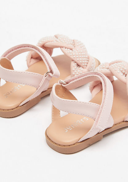 Juniors Embellished Braided Sandals with Hook and Loop Closure-Girl%27s Sandals-image-2